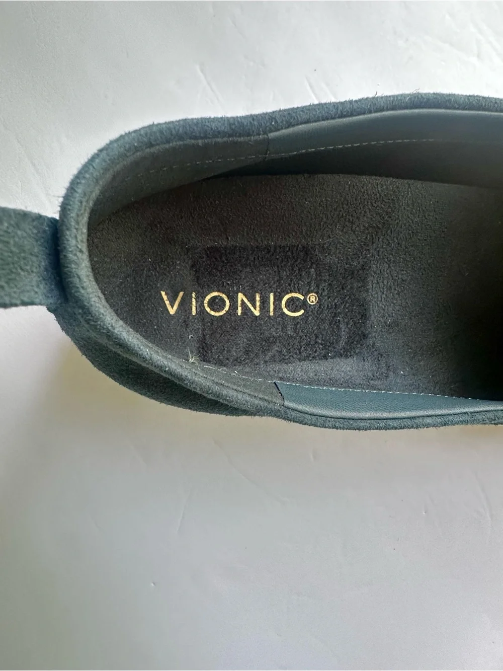 Vionic green blue Suede Slip-On Penny Loafers with White Sole Size 10.5